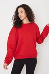 Bisiklet Yaka Sweatshirt-Kırmızı