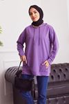 İki İplik Kanguru Cep Sweatshirt-Lila