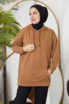 İki İplik Kanguru Cep Sweatshirt-Taba